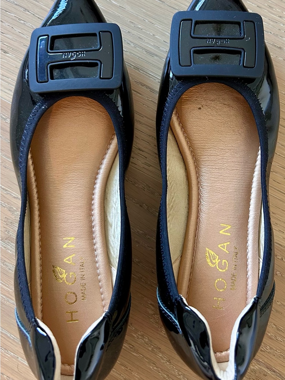 Hogan Black Patent Leather Ballet Flats with Buckle Accent